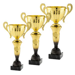 Zestaw eleganckich pucharów sportowych w promocyjnej cenie od Nagrodzony.pl, idealnych na turnieje i wydarzenia.